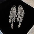 Layered Leaf Fringe Earrings in Gold and Silver Tone view 7