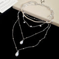 Layered Chain and Teardrop Pendant Necklace Statement Fashion Jewelry view 7