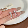 Clear Water Drop and Round Stone Silver Stud Earrings view 2
