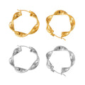 Twisted Mesh Texture Hoop Earrings Gold Or Steel Finish view 5