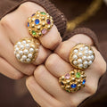 Oversized Pearl and Gemstone Cluster Rings in Two Gold Tone Designs view 2