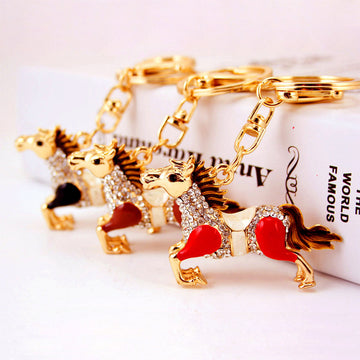 Horse Keychain With Clear Faceted Accents And Gold-Tone Split Ring
