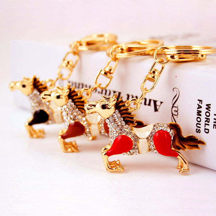 Horse Keychain With Clear Faceted Accents And Gold-Tone Split Ring