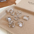 Open Abstract Metal Pearl Statement Ring Seven Piece Set view 7
