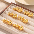 Gold Polished Stacked Triple Teardrop Drop Stud Earrings view 2