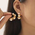 Branch Leaf Imitation Pearl C-Shape Stud Earrings Pair view 1