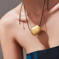 Leather Cord Long Pendant Necklace Heart Geometric Gold Steel view 2