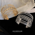 Gold Tone Wide Multirow Chain Pattern Open Cuff Bracelet view 2
