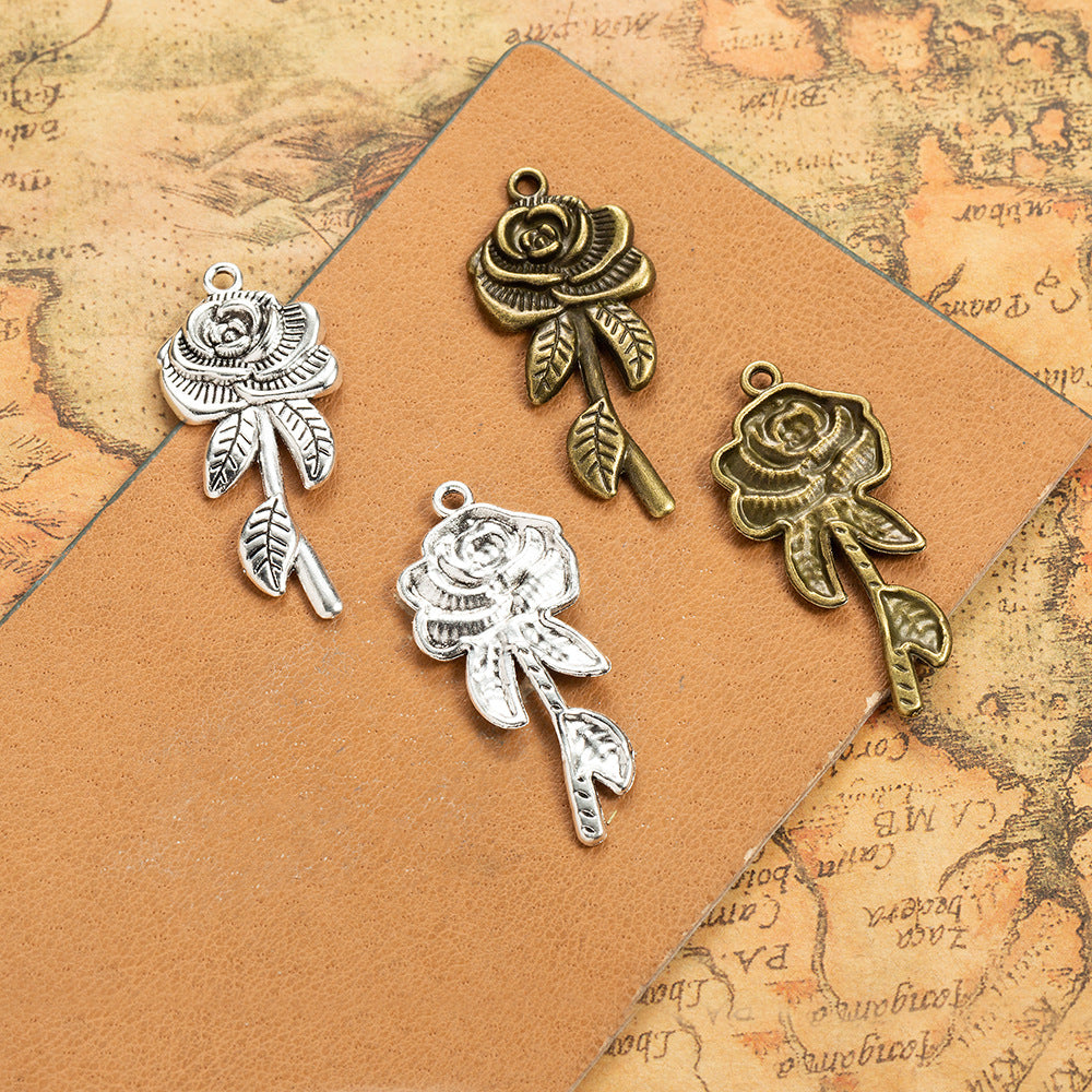 43×19mm Rose Flower Alloy Charm Pendant for Necklace