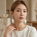 Silver Starfish and White Shell Look Petal Dangle Earrings view 3