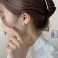 Textured Gold C Hoop Stud Earrings with Distinctive Textured Details view 2