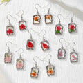 Silver Tone Ornate Rectangular Pressed Flower Drop Earrings in Seven Designs view 1