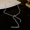 Silver Rhinestone Bow Choker Necklace Dual Drop Tassels view 2