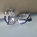 Silver Tone Blue Crystal Crossover Hoop Earrings Jewelry view 4