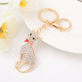 Gold Tone Cat Keychain Opal Stone and Rhinestone Charm view 4