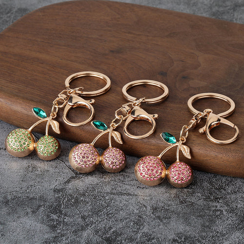 Rhinestone Cherry Metal Keychain Bag Charm Gift Accessory