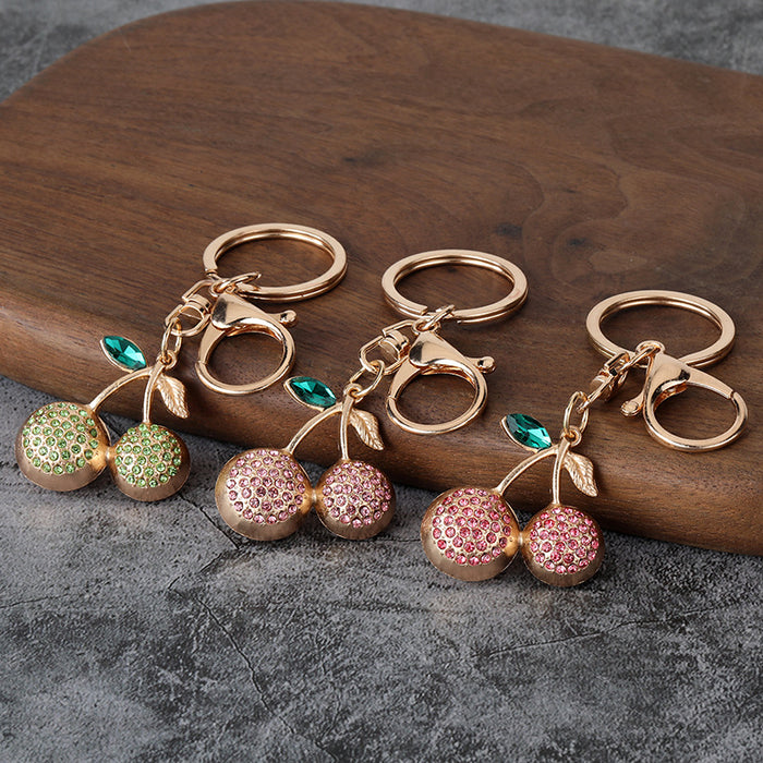 Rhinestone Cherry Metal Keychain Bag Charm Gift Accessory