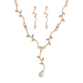 Black Silver Tone Branch Vine Teardrop Crystal Two Designs Metal Necklace and Earring Set view 5
