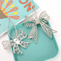 Silver Rhinestone Bow Christmas Tree Hanging Ornament Cord view 2