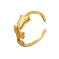 Open Rose Bud Stainless Steel Ring Embossed Stem Gold Silver Tone view 5