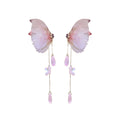 Pink And Green Butterfly Floral Tassel Stud Earrings view 5