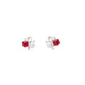 Red Square Cluster and Pearl Look Drop Stud Earrings view 5