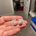 White Pearl Flower Marquise Crystal Stud Earrings Alloy view 1