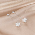 Long Silver Bar and Clear Look Flower Drop Earrings view 2