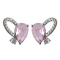 Silver Pink Pear Crystal Heart Curve Stud Earrings Pair view 5