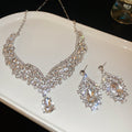 Silver Tone Floral Leaf V Crystal Necklace And Teardrop Earring Set view 6