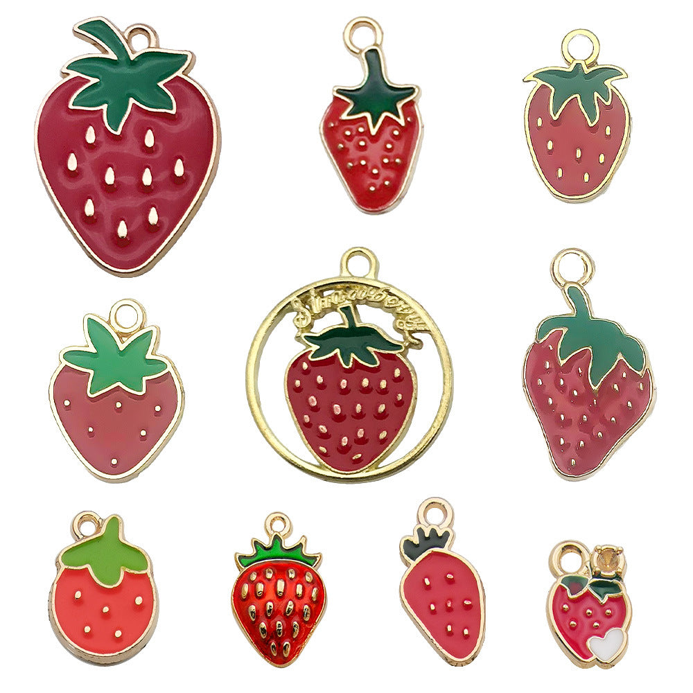 KC Gold Enamel Acrylic Strawberry Fruit Charm Pendant for Earrings Necklace DIY