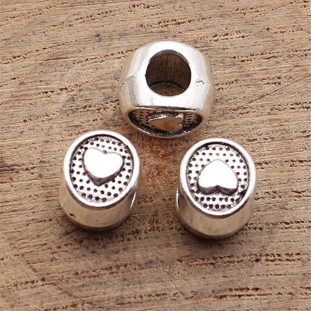 10x7.7x7.4mm 1.7g Antique Silver Zinc Alloy Heart Large Hole Beads for DIY Bracelet Jewelry Making