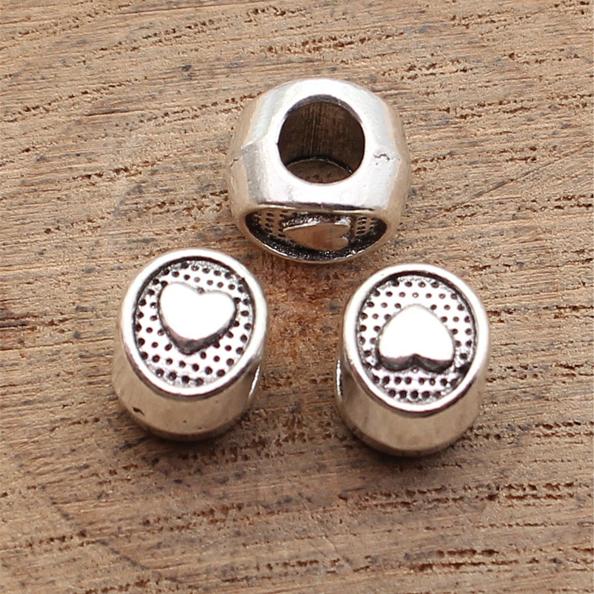 10x7.7x7.4mm 1.7g Antique Silver Zinc Alloy Heart Large Hole Beads for DIY Bracelet Jewelry Making