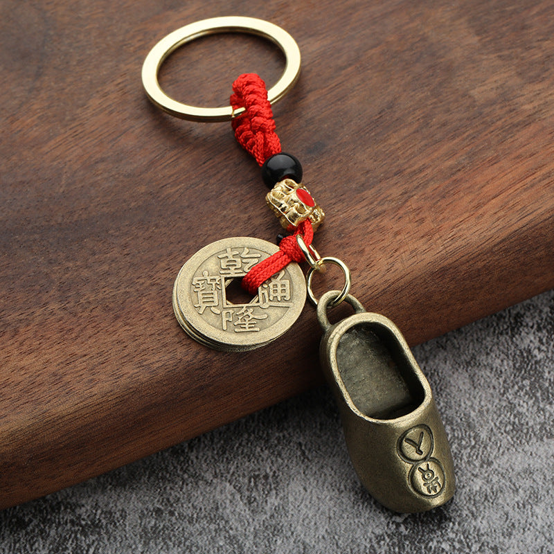 Brass-Tone Five Emperors Coins Gourd Zinc Alloy Keychain