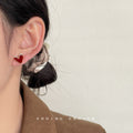 Gold Rim Enamel Heart Stud Earrings Wine Red Black view 2
