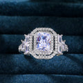 Silver Tone Radiant Cut Crystal Double Halo Ring Statement Jewelry view 2