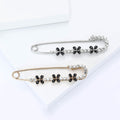 Black Clover Safety Pin Brooch Crystal Gold or Silver view 3