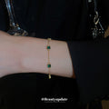 Green Square Crystal Gold Tone Delicate Chain Bracelet view 3