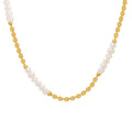 Gold Disc Bead Necklace With White Pearl Accent Sections view 5