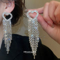 Crystal Heart Waterfall Tassel Stud Earrings Decorative Jewelry view 3