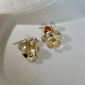 Amber Tone Grape Cluster Drop Earrings with Polished Metal Accents view 6