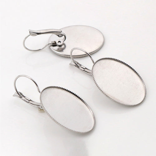 Oval Leverback Earring Bezel Settings in Two Sizes, close view of the finish and front surface
