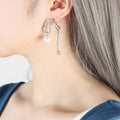 Abstract Wave Drop Earrings With White Glass Pearl Bead view 6