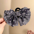 Black White Paisley Fabric Bow Shark Hair Claw Clip view 4