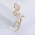Pink Crystal Tulip Stem Brooch With Curved Sparkling Leaves view 6