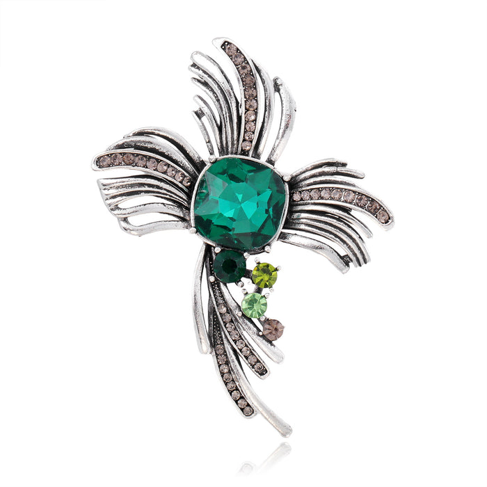Green White Flower Crystal Two Designs Metal Brooch Pin