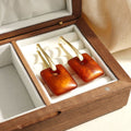 Amber Square Drop and Gold Tone Tapered Bar Earrings view 2