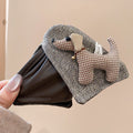Brown Houndstooth Dog Claw Clip Fabric Leather Look Accent view 6