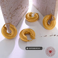 Gold Ribbed Threaded Disc Hinge Hoop Earrings Pair view 3