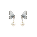 Silver and Pink Butterfly Pearl Look Dangle Stud Earrings view 5